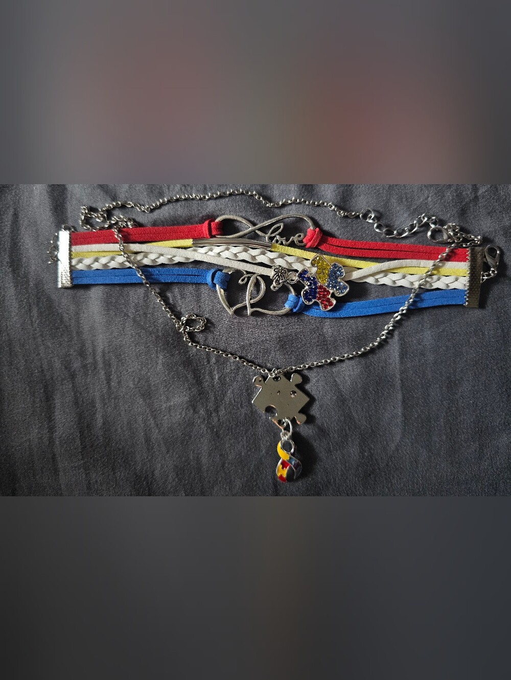 Autism Awareness Puzzle Piece Bracelet and Necklace Set